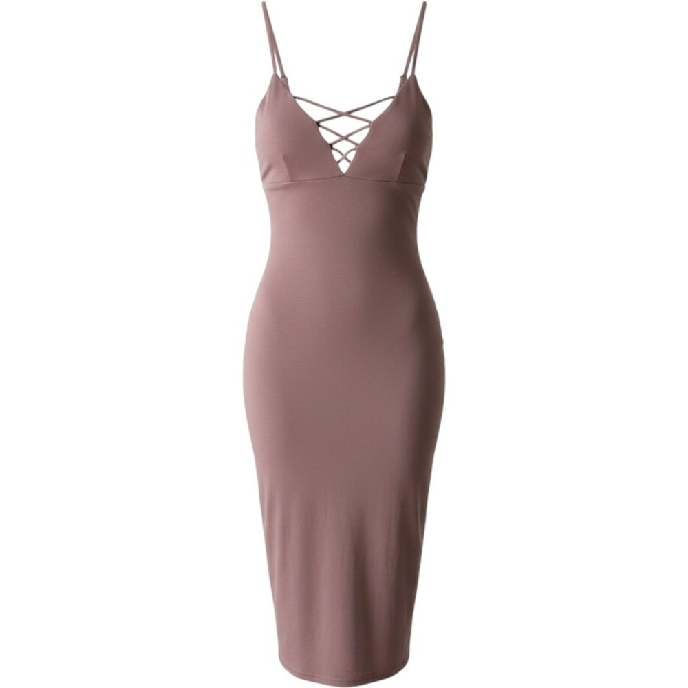 Nookie Mi Amore Criss Cross Shift Midi Bodycon Dress Mauve Mocha NHS1409 M